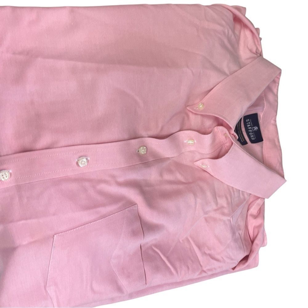 Stafford wrinkle free Men's Light Pink Casual Button-Down Shirt short sleeved